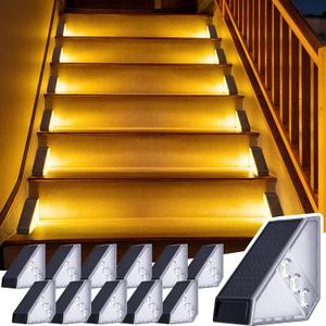 JSOT Solar Step Stair Lights Outdoor Yard Decor 12 Pack, IP65 Waterproof Deck Lighting for Outside Solar Powered, Solar Garden Light Decor for Fence, Backyard, Front Porch Step, Balcony, Wall, Patio (Warm White-12Pack)