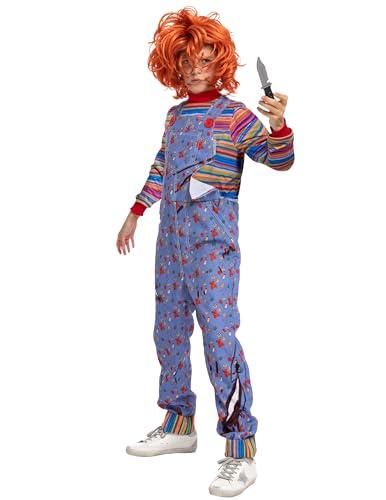 Spooktacular Creations Halloween Killer Costume for Child, Kids Play Blue Costume Jumpsuit and Wig Outfit(Medium (8-10yr))