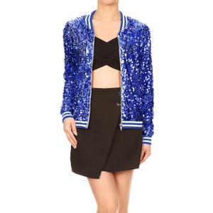 Anna-Kaci Women's Sequin Jacket Bomber Coat 1989 Slitter Outfit For Concert Party (Large, Royal Blue)