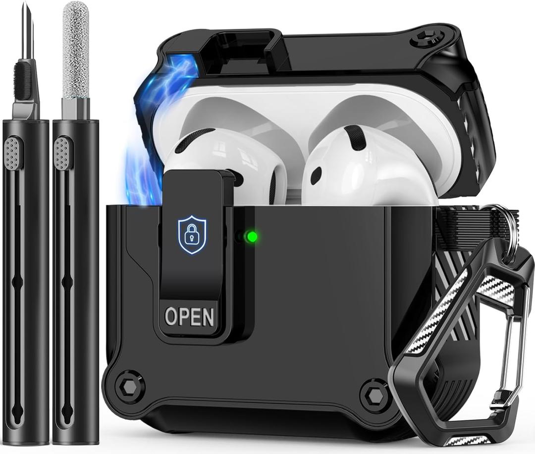 Inesore Compatible with AirPods 4th Generation Case,with Cleaner kit,Automatic Snap Switch Secure for New Airpods 4 Charging Cover [with Active Noise Cancellation] (2024)-Black