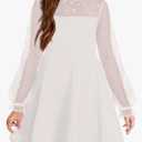 Arshiner Girl's Contrast Mesh Puff Long Sleeve High Waist A Line Short Dress with Pockets 165, 14-16 Years
