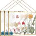 Roowest 3 Pcs Double Glass Frame for Pressed Flower 8 x 10 Inch Floating Picture Frame Brass Hanging Photo Artwork Display with Chain Wall Decor for Wedding Gallery Pictures DIY Decor
