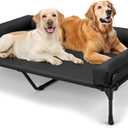 Veehoo Elevated Raised Dog Bed-Cooling Outdoor Dog Cot Bed for Large Sized Dogs Three-Sided Fence Raised Pet Cot with Mesh & No-Slip Feet Dog Hammock Bed with Removable Bolster-47 x 29" Black