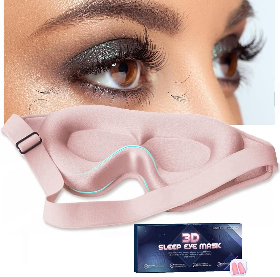 Eye Mask for Lash Extensions, Sleep Mask for Lash Extensions for Women,Lash Extension Sleep Mask for Travel Yoga Nap, 100% Blackout 3D Eye Mask for Sleeping (Pink)