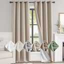 jinchan 100% Blackout Curtains for Bedroom Living Room Linen Blackout Curtains 96 Inch Long Room Darkening Curtains Linen Textured Drapes 52" W 2 Panels Window Curtains Grommet Top Heathered Beige