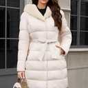 PAPILLON D'OR WEAR YOUR WINGS Women's Long Puffer Coat with Belt, Hood & Furry Lining - Knee-Length Winter Jacket XL