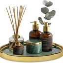 Ceramic Vanity Tray for Bathroom, Jewelry, and Makeup  Decorative Organizer Tray for Countertops, Dresser, or Sink  Elegant Green Round Design, Durable & Stylish Storage Solution (10.2")