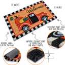 Welcome Fall Truck Door Mat 30x17 Inch, Vintage Fall Truck Decor for Covered Outdoor Area, Pumpkin Truck Decor, Vintage Coir Welcome Mat