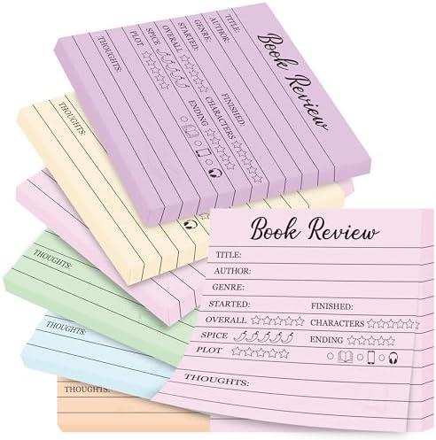 Pack of 2 TICIAGA Book Review Journal Notepads - 6Pcs Mini Reading Journal Tracking Sticky Notes for Book Lovers, 300 Sheets Colorful Review Tracker Log for Back to School, Reading List Bookish Bookworm Gift