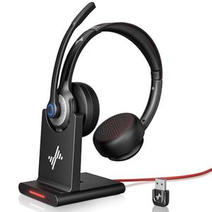 JIAMQISHI Wireless Headset with AI Noise Cancelling Microphone Bluetooth Headset - Bluetooth V5.2 Headphones with USB Dongle Charging Base & Mic Mute for Computer/Laptop/PC/Phone/Android/Cell Phones