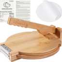 ZUJJAFY Tortilla Press 10 Inch Bamboo Tortilla Maker with 100 Parchment Paper, Mexican Tortillera Presser Homemade Tortillas Pataconera Dough Press (Round)