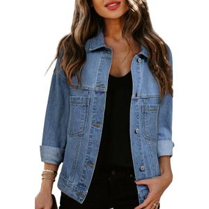 Sidefeel Women's Denim Jackets Casual Long Sleeve Oversized Fall Outfits Jean Jacket (Blue, XXL)