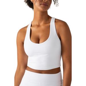 YITTY Active Bra Tank Tops for Women, Longline Sports Bra Tank, Removable Cups, Low Impact Support for Yoga Workout, Gym (Medium, True White)