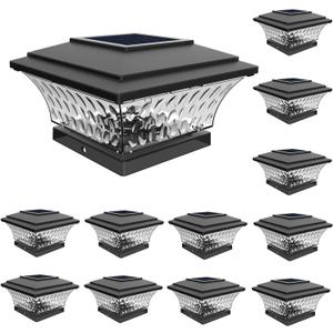 HUYIENO Solar Post Cap Lights Outdoor LED Lighting Deck Fence Cap Light Two Light Modes Warm White/Bright White Suitable for 4x4 Wooden Posts (Black, 12pk)