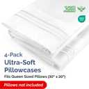 Queen Pillow Cases Set of 4 - Ultra Soft Hotel Quality Pillowcase Covers - Comfy, Cozy & Wrinkle Free - Shrinkage, Stain and Fade Resistant - Machine Washable Pillow Protectors - 4 Piece Set - White