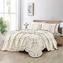 Sunshine Nicole Embroidery Quilt Set, Cotton Material and Filling, with Tranditional Embroidery Patten, 3 Pieces King Set, Prewashed