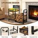 YIYYZI Firewood Rack, 35 in Decorative Firewood Storage Log Rack with Christmas Pattern, Solid Iron Indoor Outdoor Firewood Holder for Fireplace Wood Storage with 3 Fire Tools Hanging Hooks, Black