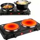 Double Burner Infrared Electric Cooktop, 2000W Double Burner Hot Plates for Countertop with 7.5 & 6.3 Glass Cooktop, Stepless Temperature Adjustments for Home RV Camping (Black)