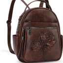 Mini Backpack Purse for Women,Embossed Leather Small Backpack Fashion Travel Backpacks Daypacks Shoulder Handbag (COFFEE-Flower)
