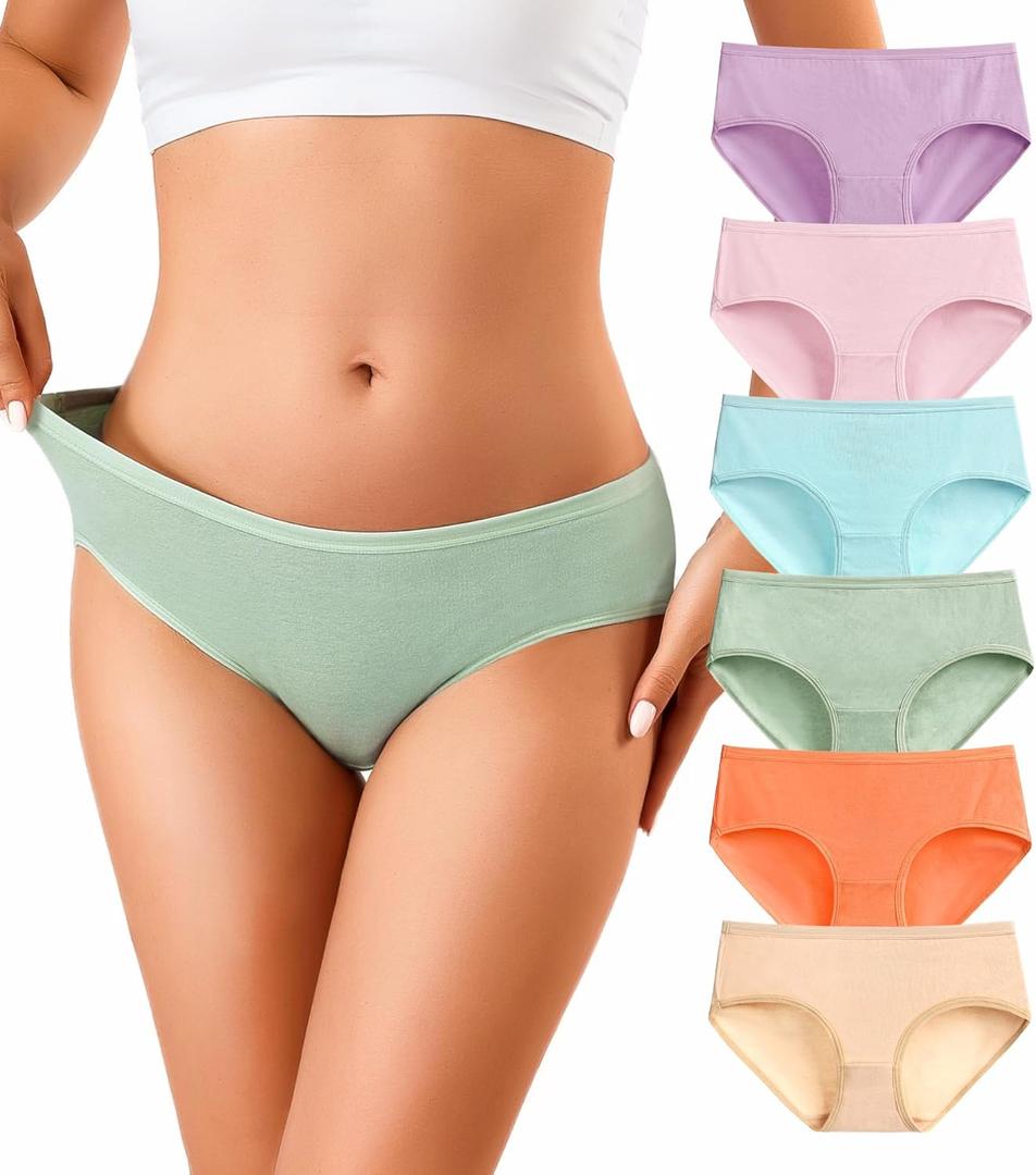 OLIKEME Womens Underwear Cotton Hipster Panties Low Rise No Show Briefs Soft Stretch Breathable Ladies Panties 6 Pack (M)