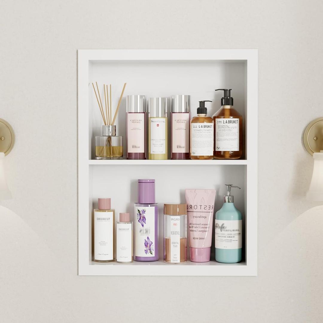 14x18 Medicine Cabinet Recessed Stainless Steel, 2-Tier, Medicine Cabinet Organizer,Stainless Steel Wall Niche, Bathroom Wall Cabinet, Recessed Bathroom Cabinet, Cabinet recessed Wall Cabinet (White)