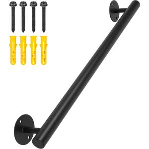2.2 FT Black Metal Heavy Duty Hand Rails for Indoor Stairs, 27 Inch Wall Mounted Staircase Handrail - Outdoor Stair Railings Kit for Garage, Basement, Porch Steps, Deck Rails, Safety Grab Bars