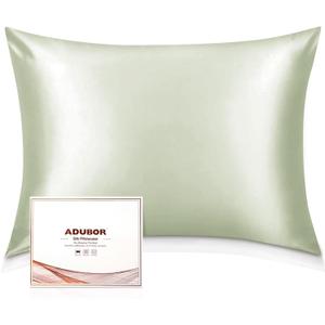 Adubor Silk Pillowcase - Mulberry Silk Pillow Case, 23 Momme 6A Grade Fibers, 900 Thread Count, Silk Pillow Cases for Hair and Skin Health, with Hidden Zipper (Queen 20''x30'', Green, 1PC)