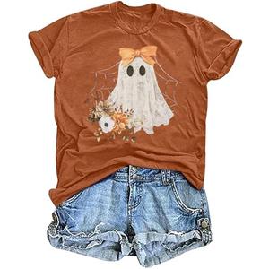 Halloween Shirts for Women Spooky Season T Shirt Cute Ghost Graphic Fall Tee Top Size 2XL