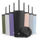 JoyJolt Vacuum Insulated 24 oz Tumbler with Lid and Straw (2 Each) Vacuum Double Wall Stainless Steel Tumbler, Copper Lined for 12Hr Hold/Cold Drinks. Leakproof Water Bottle, Tea or Iced Coffee Cup (Matte Black)