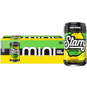 Starry Zero Sugar Lemon Lime Soda, Caffeine Free, Mini Cans, 7.5 Ounce (Pack of 10) Best By: Sep 29/25