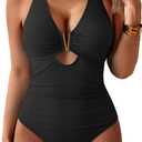 Eomenie Womens One Piece Swimsuit Tummy Control Cutout Bathing Suit Supportive for Large Bust Long Torso Bathing Suit (Black, Large)