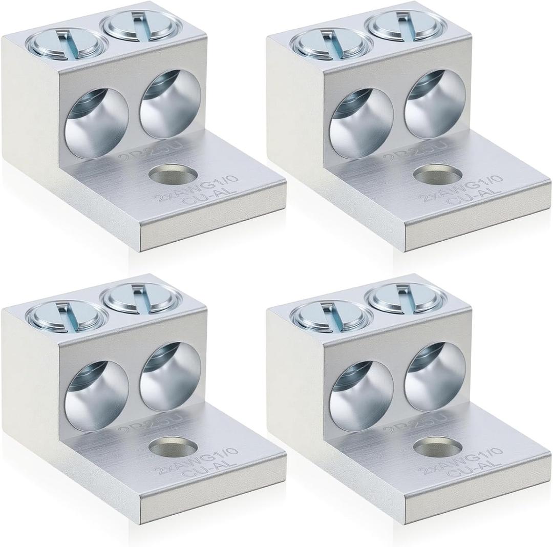 Blulu 4 Pieces Dual Aluminum Ground Lug Dual Rated Double Wire Barrel Aluminum Mechanical Lug (1/0)
