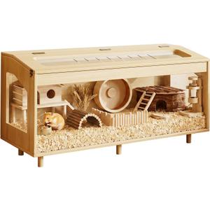Wooden Hamster Cage with Acrylic Board Base, 39.4"
