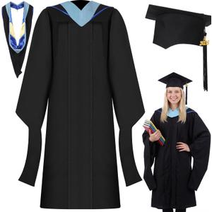Mepase Master Graduation Cap Gown and Hood 2026 Cotton Matte Black Unisex Master Degree Graduation Regalia with Cap Gown Hood