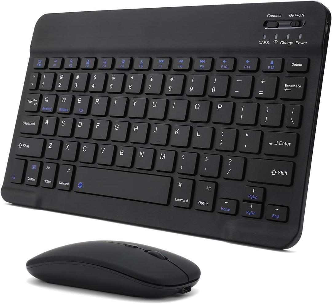 Rechargeable Bluetooth Keyboard and Mouse Combo for iPad, Ultra-Slim Portable Wireless Mouse Keyboard for iPad Pro Air Mini iPhone Samsung Tablet Cell Phone Android, iPadOS/iOS 13 and Above (Black)