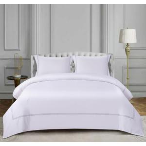 100% Cotton Duvet Cover Set Soft Comfortable with Embroidery Design 3 Pcs Sateen Weave Home Bedding Set (White & Grey, Queen)