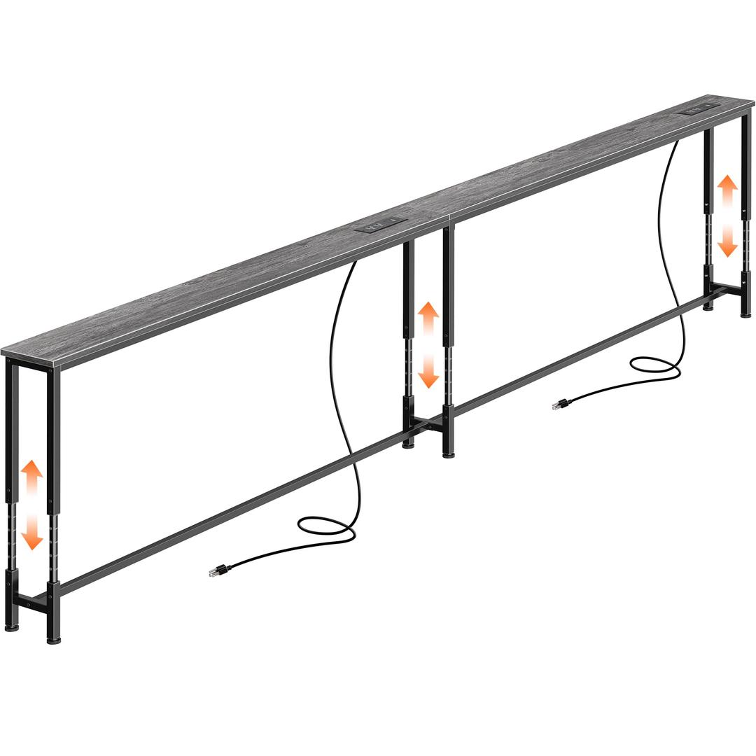 Huuger 110.2 Inch Sofa Table with Power Outlets, Skinny Behind Couch Table