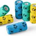 WePet Pet Wrap, Self-Adhesive, Only Sticks to Itself, Non-Woven Tape for Dog Legs, Paws, Wounds, First Aid Cohesive Gauze for Horse, Cat, Bird, Animal, 6 Rolls, 4 Inch, Pawprints A