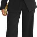 ZESICA Women's 2026 Spring Two Piece Suits Set Casual Business Long Sleeve Blazer Jacket Wide Leg Pants Work Outfits Sets (Large, Black)