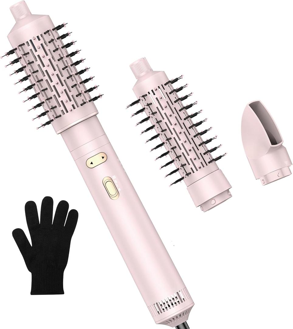 Rotating Blow Dryer Brush,3 in 1 Rotating Hair Dryer Brush Spinning with Detachable Brush(2" & 1.5"),3 Heats and 2 Speeds Spin Hot Air Brush for Curl,Straight