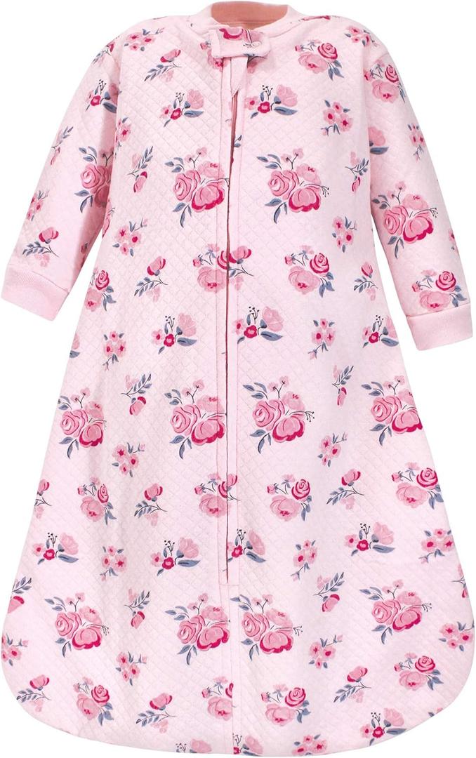 Hudson Baby Unisex Baby Premium Quilted Long Sleeve Sleeping Bag and Wearable Blanket (18-24 Months, Pink Navy Floral)