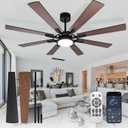 Depuley 72-Inch Ceiling Fan with Light: Modern 8-Blade Walnut and Black Indoor Outdoor Fans with Remote App Control Dimmable Light - Ultra Quiet DC Motor Reversible 6 Speed Timer