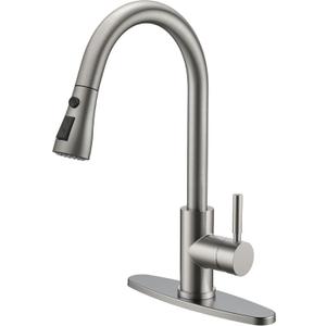 QFN Kitchen Faucet with Pull Down Sprayer Brushed Nickel, High Arc Single Handle Single Level Stainless Steel Pull Out Sink Faucet for Farmouse Camper RV Bar, Fit for 1 or 3 Hole