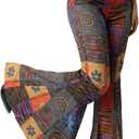 SOLY HUX Women's Retro Bell Bottom Pants High Waisted Printed Skinny Flare Leg Trousers (Medium, Multicolor)