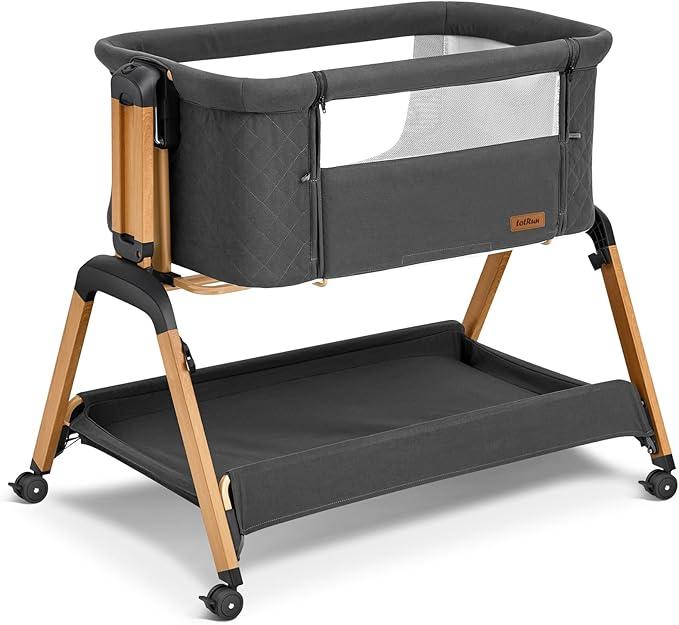 Bassinet Bedside Sleeper, Rocking Bassinets with Comfy Mattress and Wheels for Newborn, 5-Height Adjustable (Black)