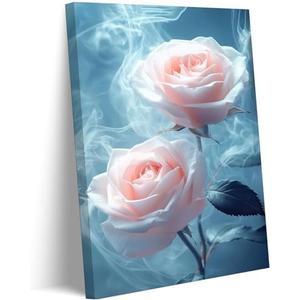 Pink Rose Canvas Wall Art Abstract Smoke Rose Picture Wall Decor Modern Flower Poster Print Printing For Living Room Bedroom Bathroom Decoration Ready To Hang