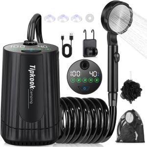 Portable Shower for Camping Essentials: 10000mAh Battery Powered Shower Rechargeable, IPX8 Waterproof Outdoor Shower, 5-Speed Camp Shower Pump with LED Display, Camping Gifts for Men,Pet Bath,Hiking (Black)