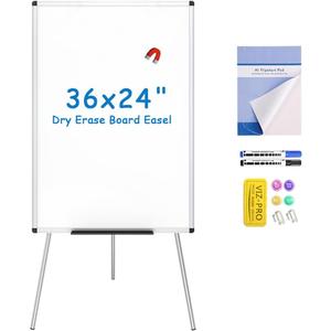 VIZ-PRO Magnetic Whiteboard Easel, 36 x 24 Inches, Portable Dry Erase Board Height Adjustable for School Office and Home (Silver)