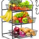 3 Tier Wire Baskets with 2 Banana Hangers, Detachable Countertop Fruit Vegetable Basket for Pantry Organization and Storage, Kitchen Counter Basket Stand for Storage Potato Onion Bread Snack Veggie