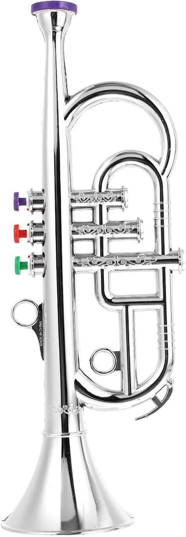 Musical Instruments Play Toy 3 Tones Trumpet for Kids, Ages 3+, Plastic Trumpet in Metallic, Wind and Brass Instrument Band in School/Home, Musical
